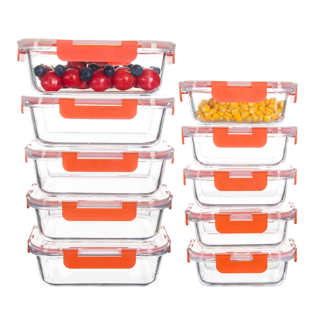 Ensemble de 10 contenants en verre borosilicate avec couvercles hermétiques - Cuisine Chez Nadine