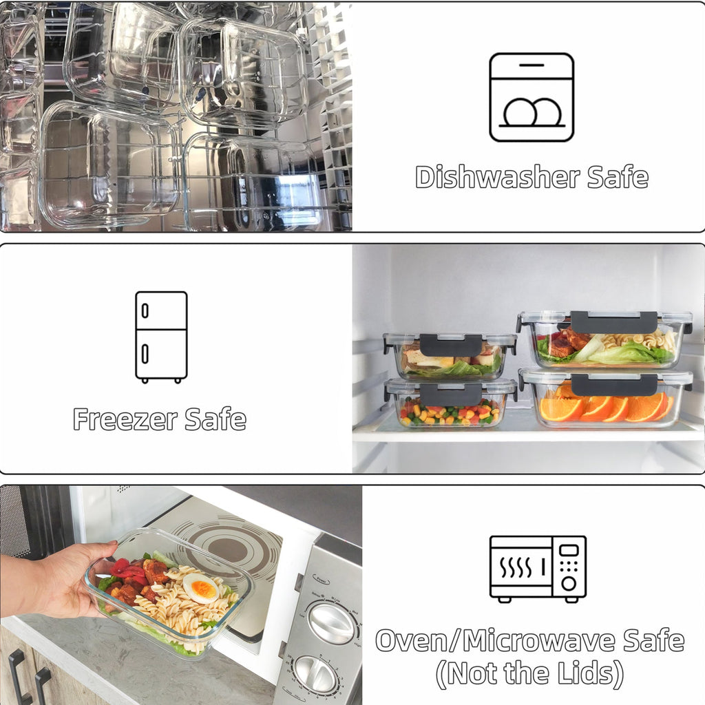 Ensemble de 10 contenants en verre borosilicate avec couvercles hermétiques - Cuisine Chez Nadine