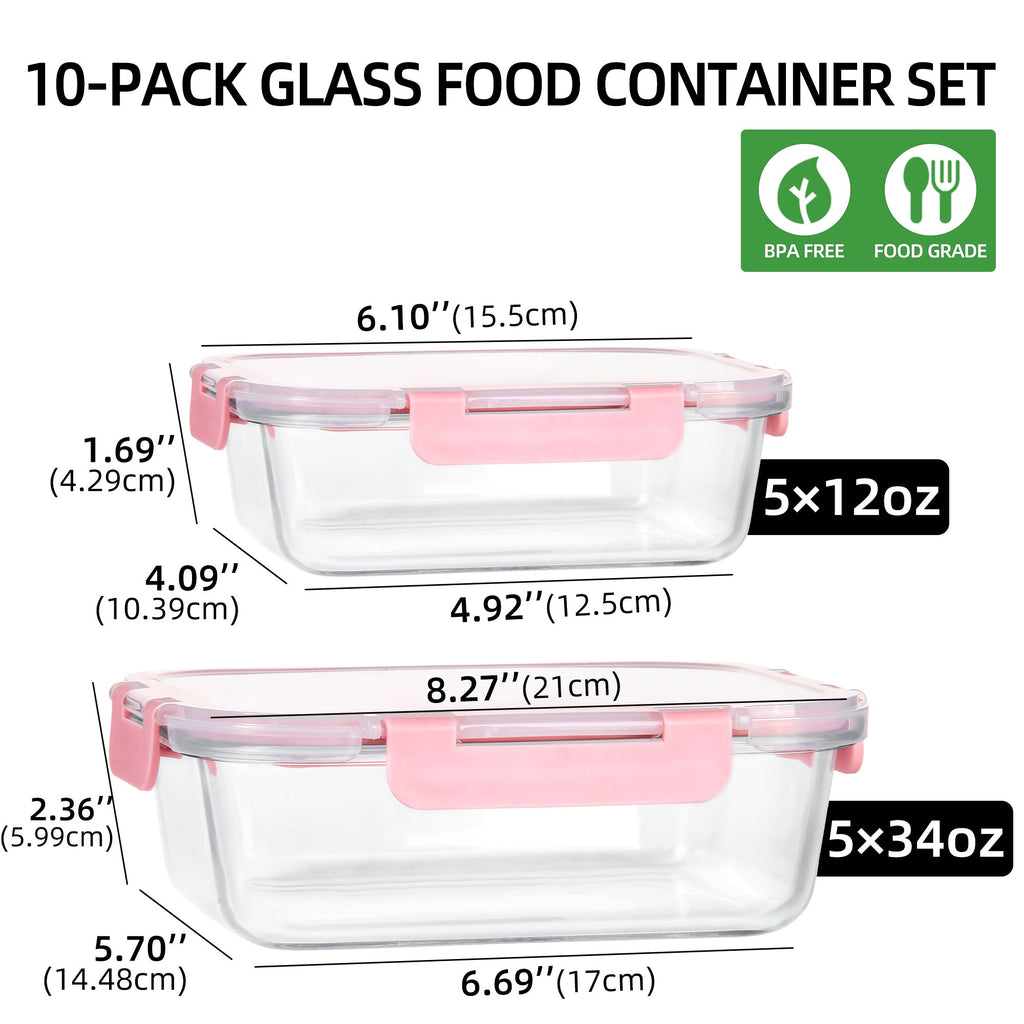 Ensemble de 10 contenants en verre borosilicate avec couvercles hermétiques - Cuisine Chez Nadine