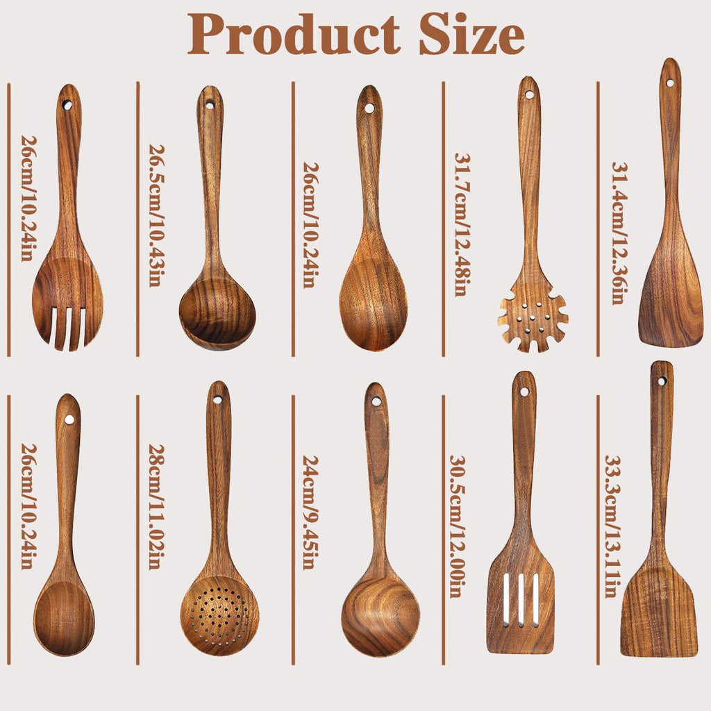 Ensemble de 10 Ustensiles de Cuisine en Bois Naturel - Cuisine Chez Nadine