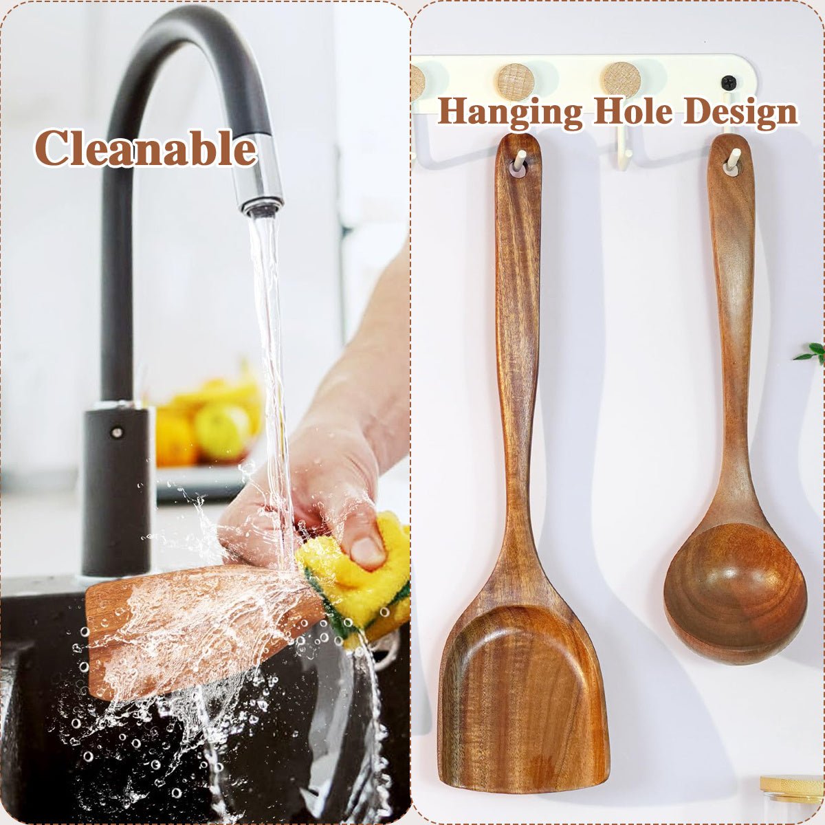 Ensemble de 10 Ustensiles de Cuisine en Bois Naturel - Cuisine Chez Nadine