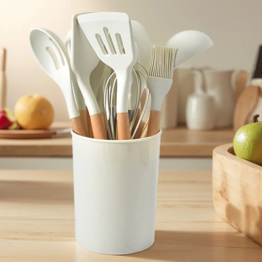 Ensemble de 12 Ustensiles de Cuisine en Silicone avec Support - Kit Complet Antiadhésif Résistant à la Chaleur - Cuisine Chez Nadine