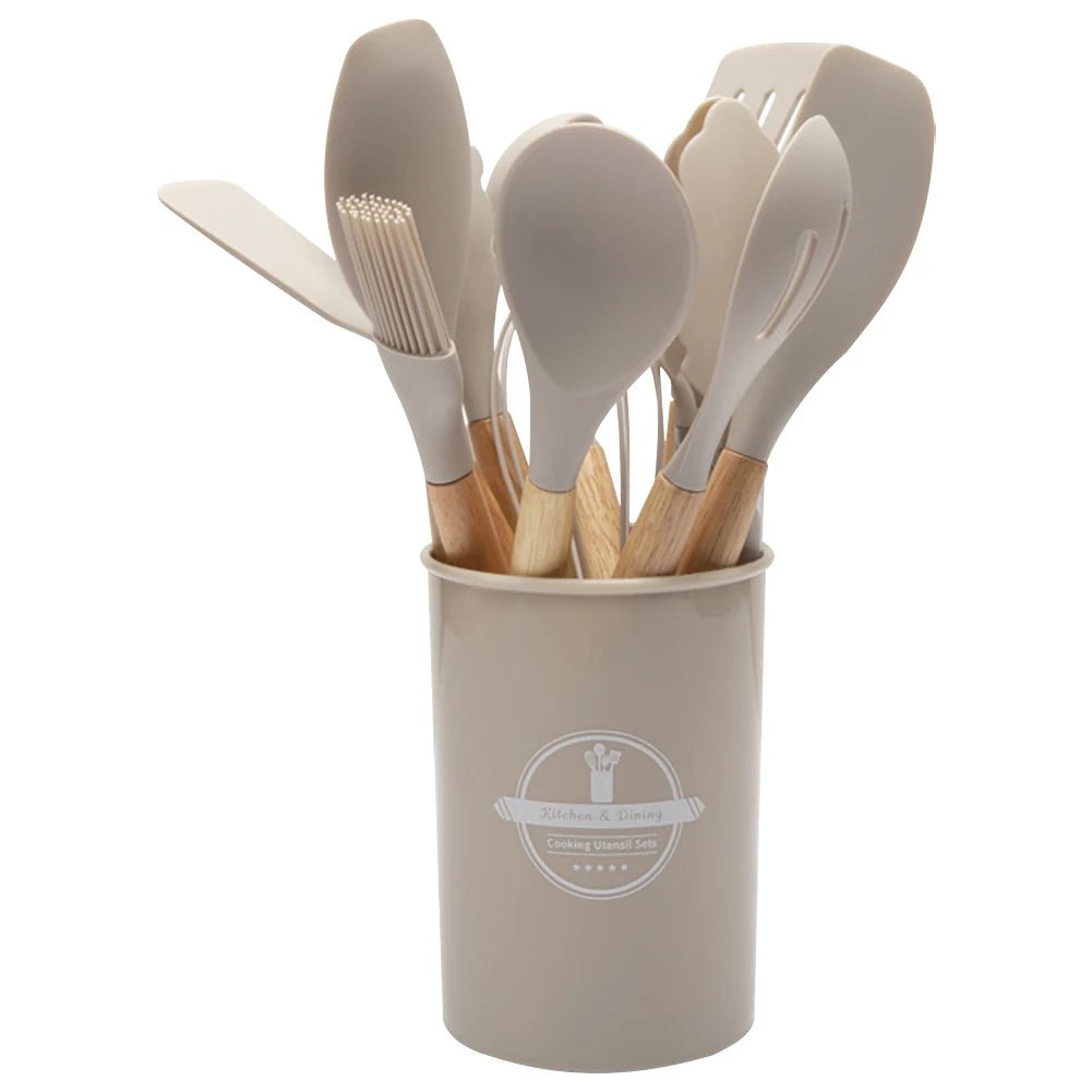 Ensemble de 12 Ustensiles de Cuisine en Silicone avec Support - Kit Complet Antiadhésif Résistant à la Chaleur - Cuisine Chez Nadine
