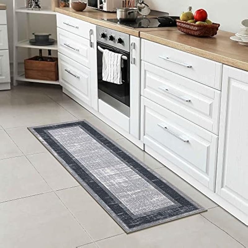 Ensemble de 2 tapis de passage en coton égyptien avec bordure et dos antidérapant - Cuisine Chez Nadine