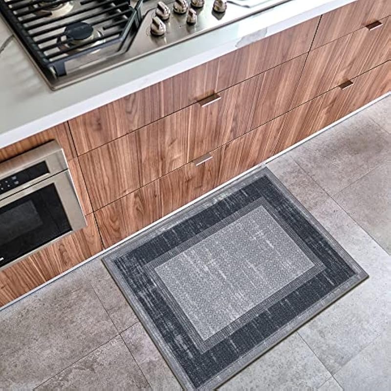 Ensemble de 2 tapis de passage en coton égyptien avec bordure et dos antidérapant - Cuisine Chez Nadine