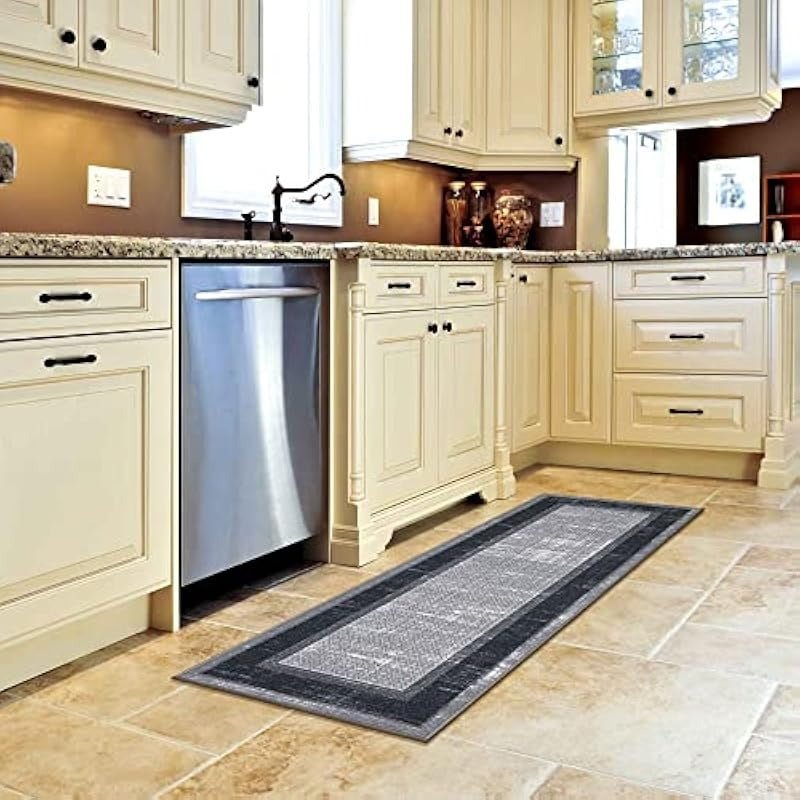 Ensemble de 2 tapis de passage en coton égyptien avec bordure et dos antidérapant - Cuisine Chez Nadine