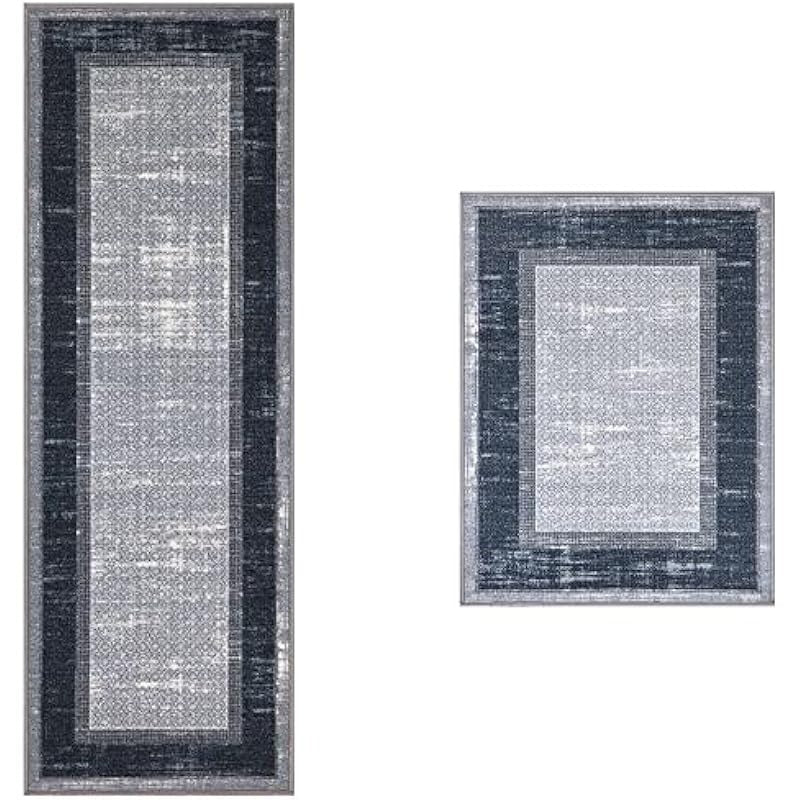 Ensemble de 2 tapis de passage en coton égyptien avec bordure et dos antidérapant - Cuisine Chez Nadine