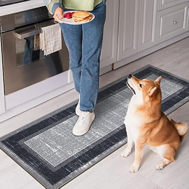 Ensemble de 2 tapis de passage en coton égyptien avec bordure et dos antidérapant - Cuisine Chez Nadine