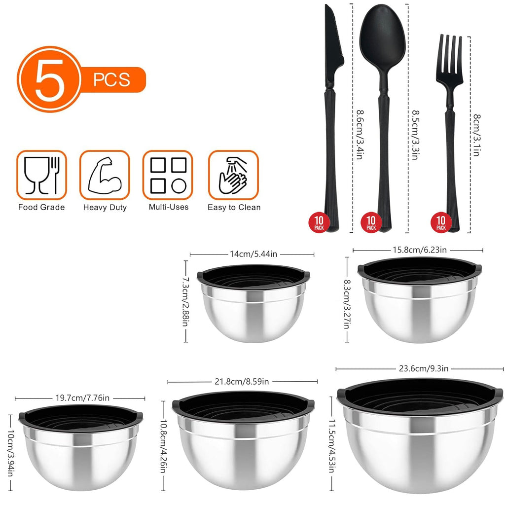 Ensemble de 35 bols à mélanger en acier inoxydable avec couvercles hermétiques - Cuisine Chez Nadine