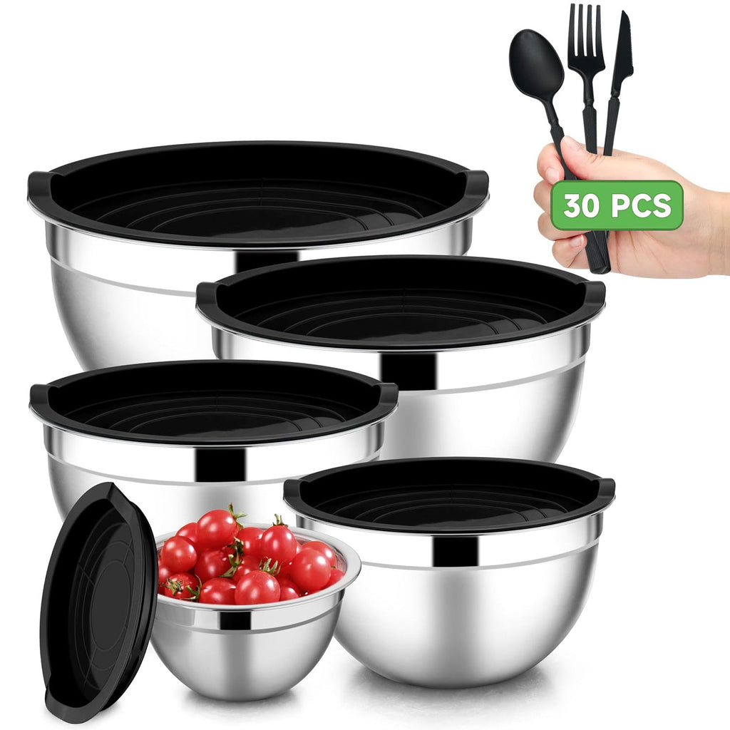 Ensemble de 35 bols à mélanger en acier inoxydable avec couvercles hermétiques - Cuisine Chez Nadine