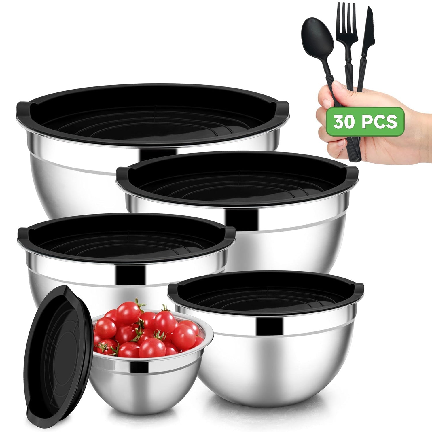 Ensemble de 35 bols à mélanger en acier inoxydable avec couvercles hermétiques - Cuisine Chez Nadine
