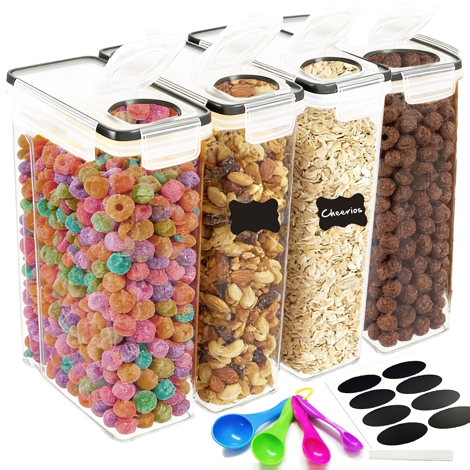 Ensemble de 4 grands contenants hermétiques 4L - Sans BPA pour céréales et aliments en vrac - Cuisine Chez Nadine