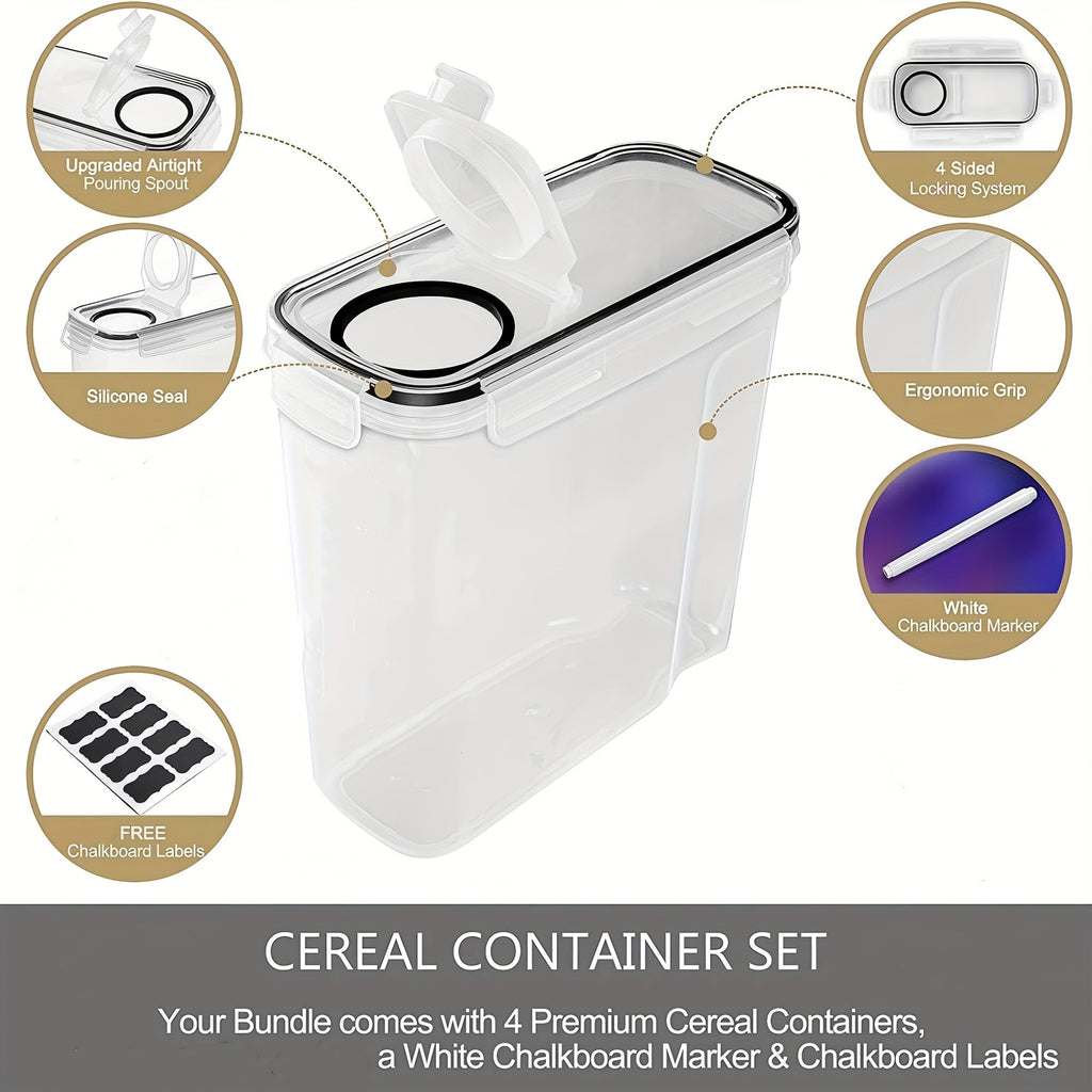 Ensemble de 4 grands contenants hermétiques 4L - Sans BPA pour céréales et aliments en vrac - Cuisine Chez Nadine
