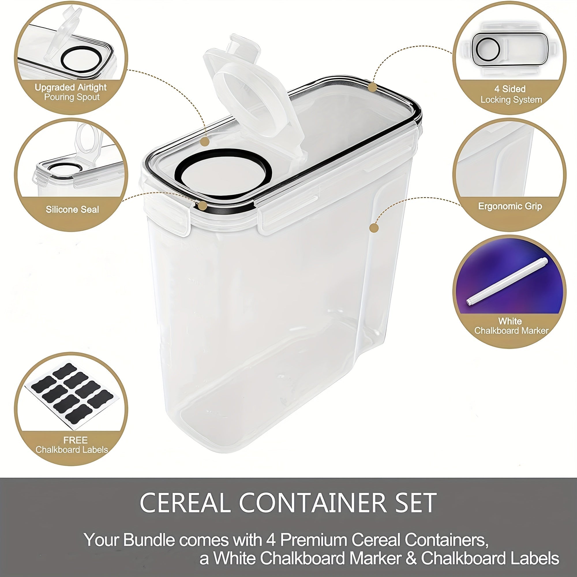 Ensemble de 4 grands contenants hermétiques 4L - Sans BPA pour céréales et aliments en vrac - Cuisine Chez Nadine
