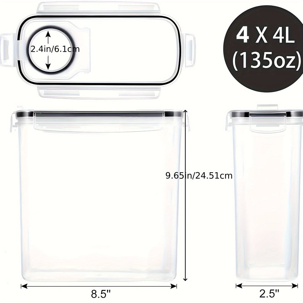 Ensemble de 4 grands contenants hermétiques 4L - Sans BPA pour céréales et aliments en vrac - Cuisine Chez Nadine