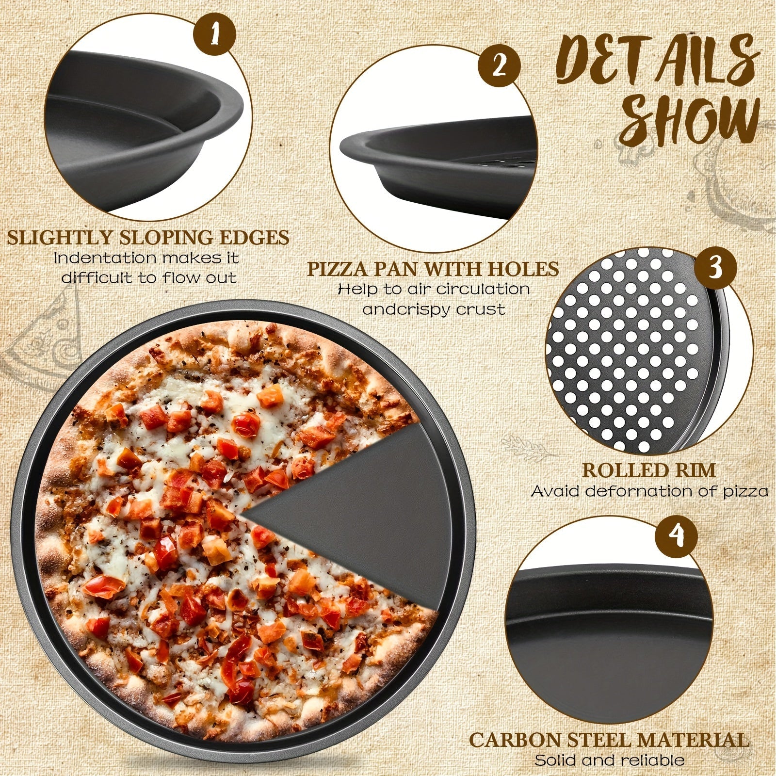 Ensemble de 4 plaques à pizza en acier au carbone - Moules à tartes et pâtisserie compatibles induction - Cuisine Chez Nadine