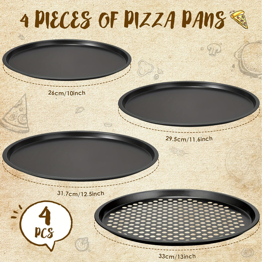 Ensemble de 4 plaques à pizza en acier au carbone - Moules à tartes et pâtisserie compatibles induction - Cuisine Chez Nadine