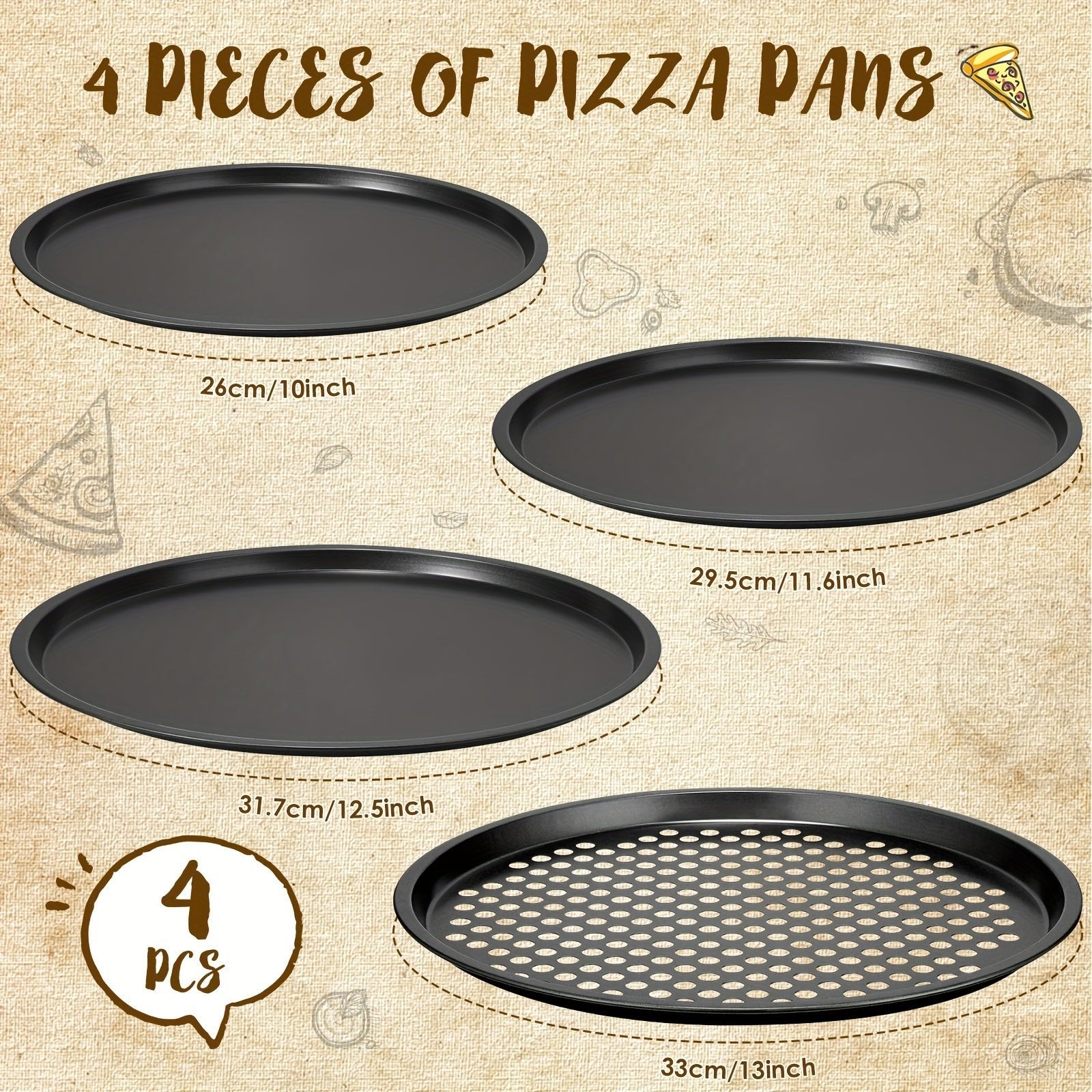 Ensemble de 4 plaques à pizza en acier au carbone - Moules à tartes et pâtisserie compatibles induction - Cuisine Chez Nadine