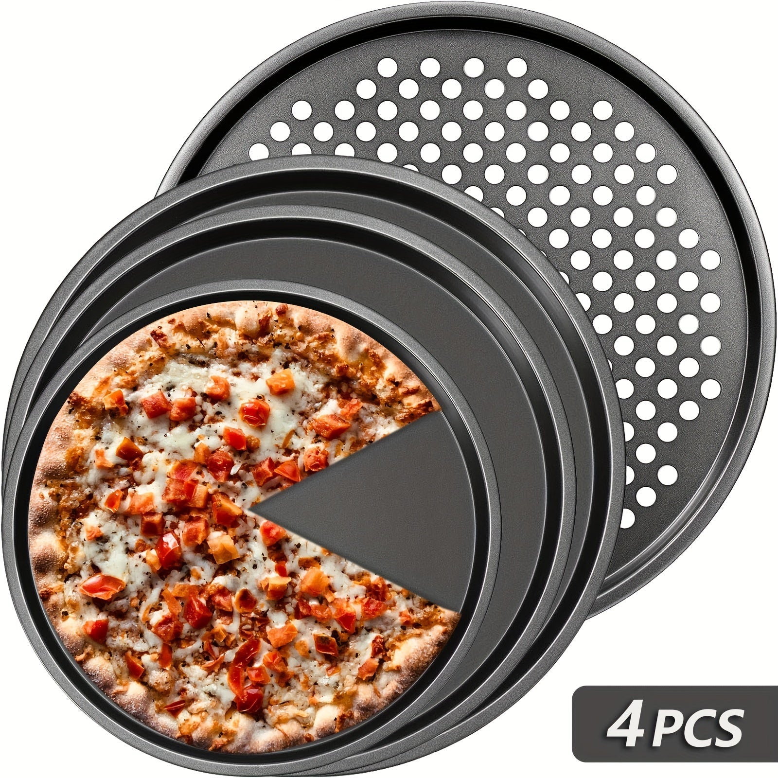 Ensemble de 4 plaques à pizza en acier au carbone - Moules à tartes et pâtisserie compatibles induction - Cuisine Chez Nadine