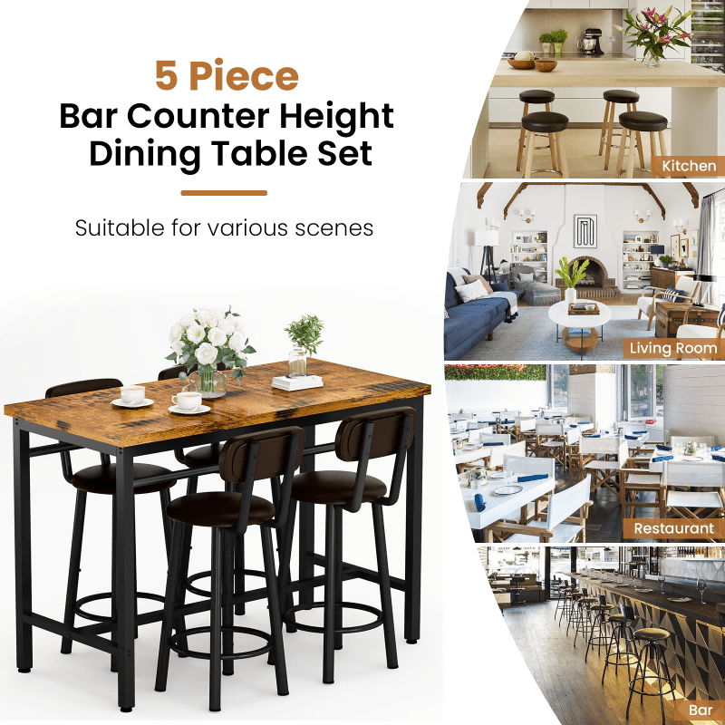 Ensemble de 5 Pièces Table Bar et Chaises LAMERGE Style Industriel 43,3" - Cuisine Chez Nadine