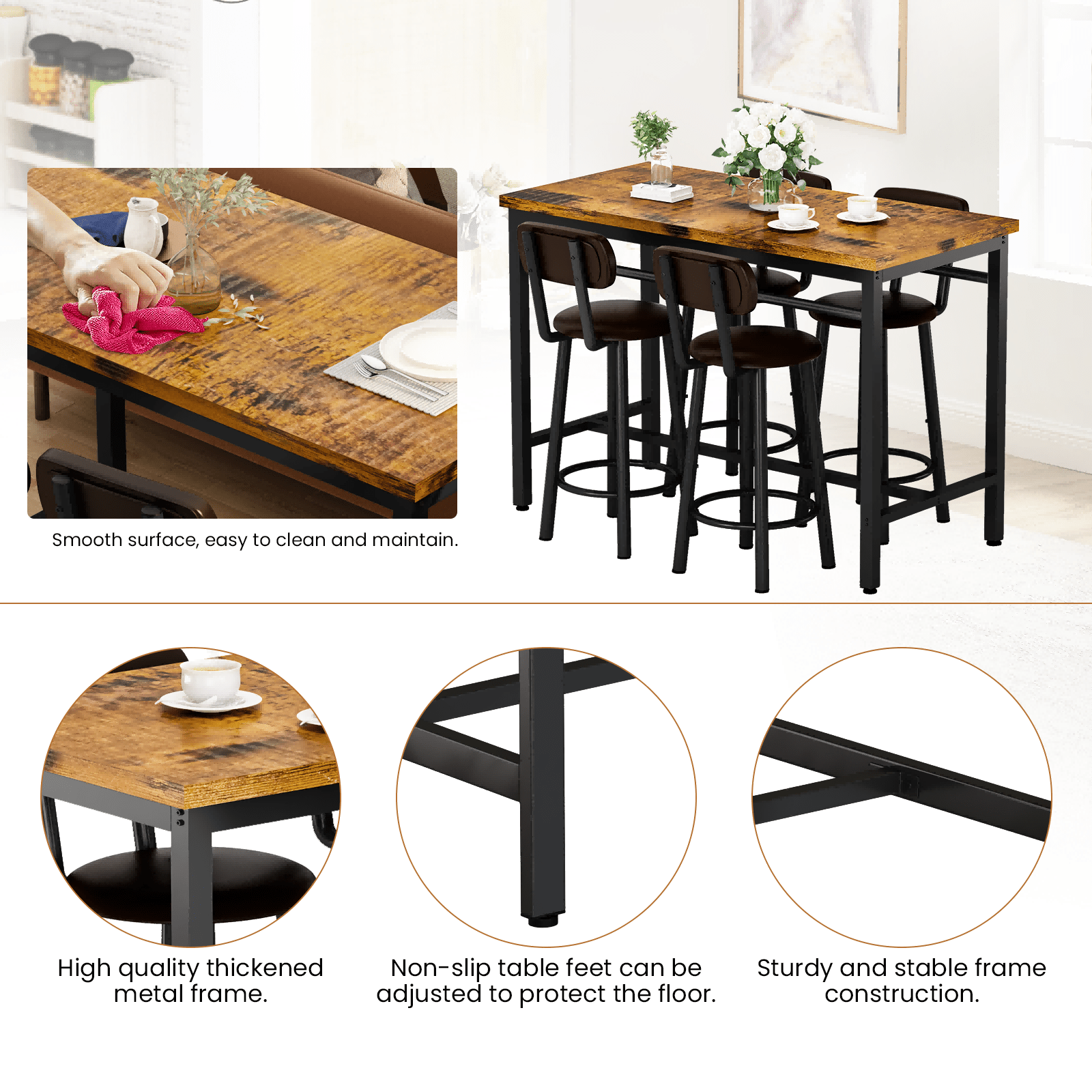 Ensemble de 5 Pièces Table Bar et Chaises LAMERGE Style Industriel 43,3" - Cuisine Chez Nadine