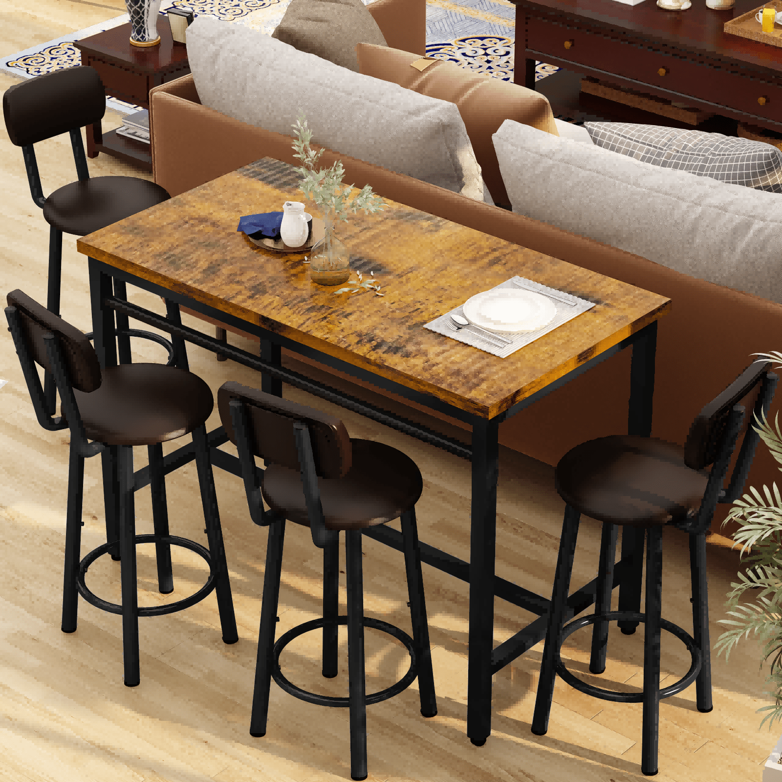 Ensemble de 5 Pièces Table Bar et Chaises LAMERGE Style Industriel 43,3" - Cuisine Chez Nadine