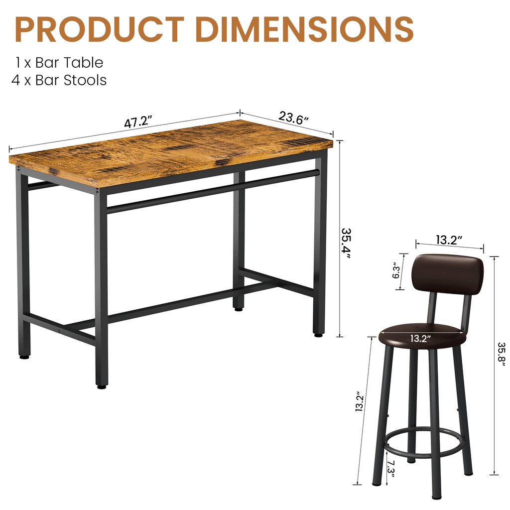 Ensemble de 5 Pièces Table Bar et Chaises LAMERGE Style Industriel 43,3" - Cuisine Chez Nadine