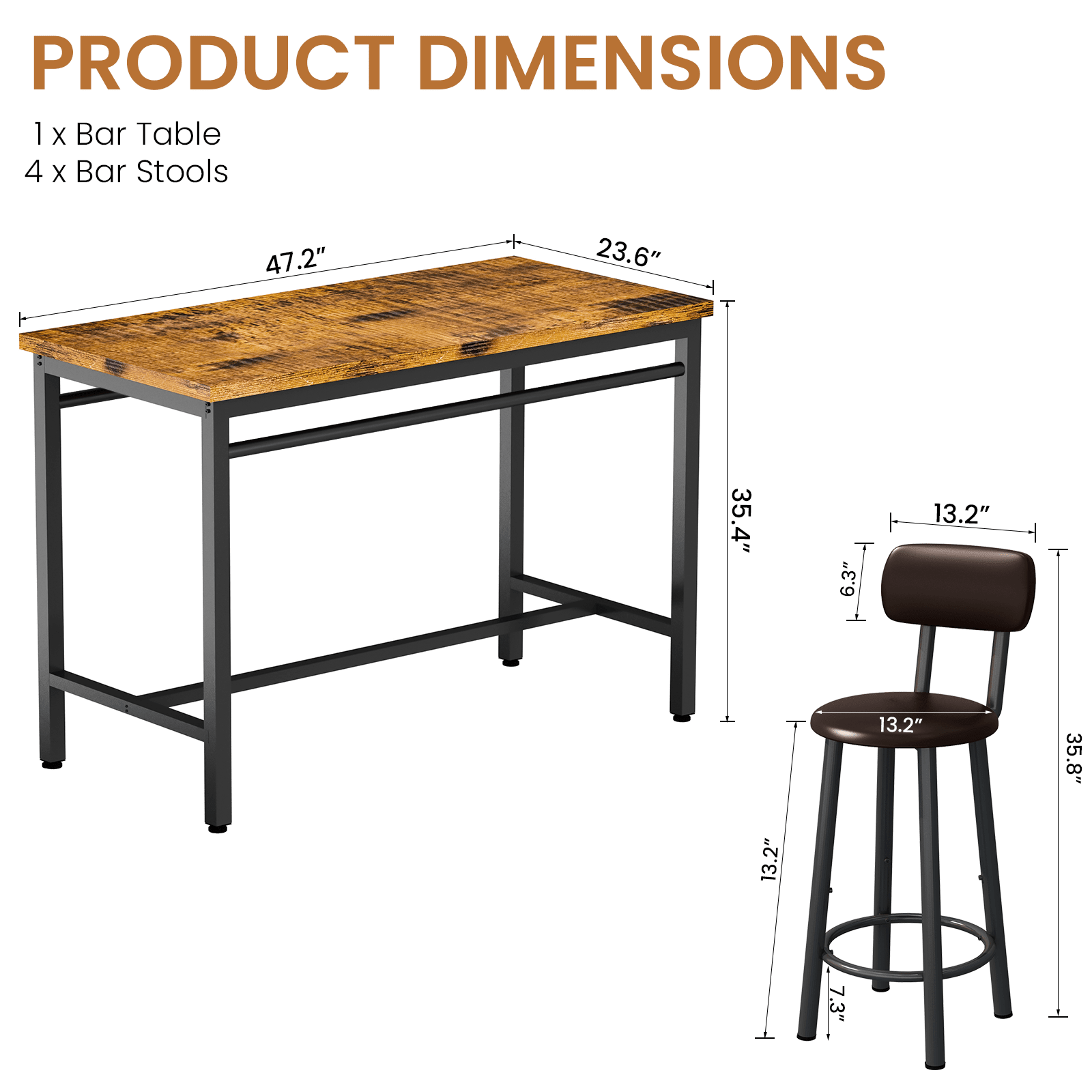 Ensemble de 5 Pièces Table Bar et Chaises LAMERGE Style Industriel 43,3" - Cuisine Chez Nadine