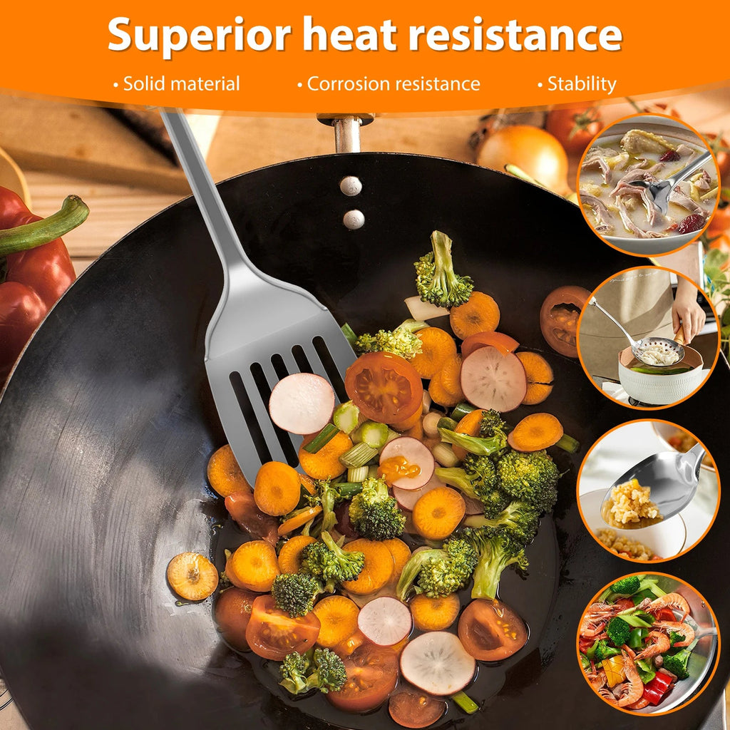 Ensemble de 5 Ustensiles de Cuisine en Acier Inoxydable - Kit Durable Lavable pour Cuisson - Cuisine Chez Nadine