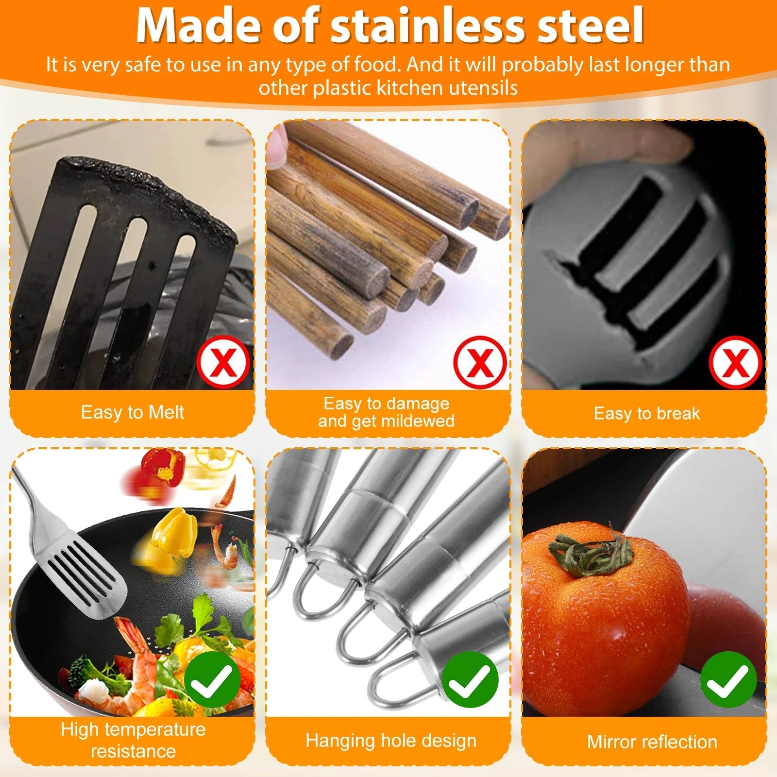 Ensemble de 5 Ustensiles de Cuisine en Acier Inoxydable - Kit Durable Lavable pour Cuisson - Cuisine Chez Nadine