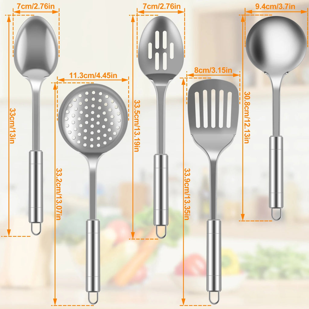 Ensemble de 5 Ustensiles de Cuisine en Acier Inoxydable - Kit Durable Lavable pour Cuisson - Cuisine Chez Nadine