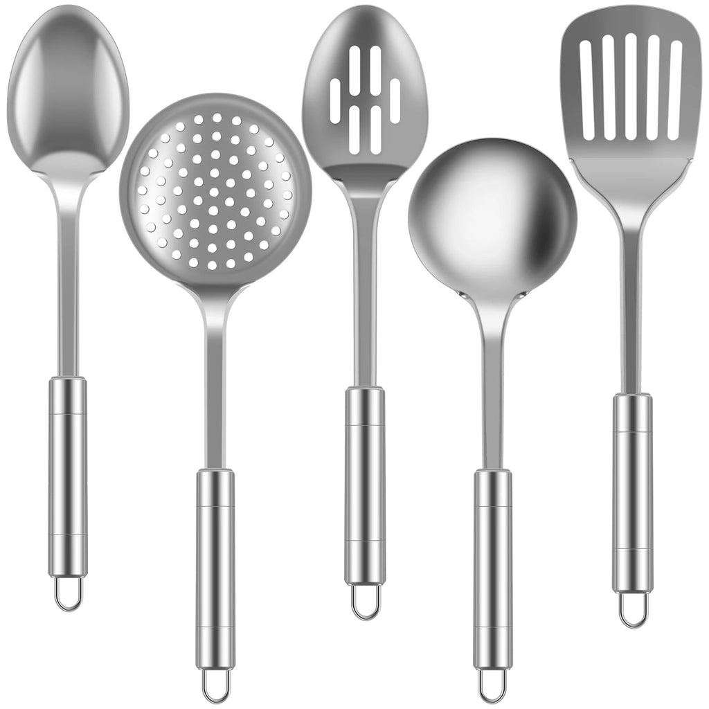 Ensemble de 5 Ustensiles de Cuisine en Acier Inoxydable - Kit Durable Lavable pour Cuisson - Cuisine Chez Nadine