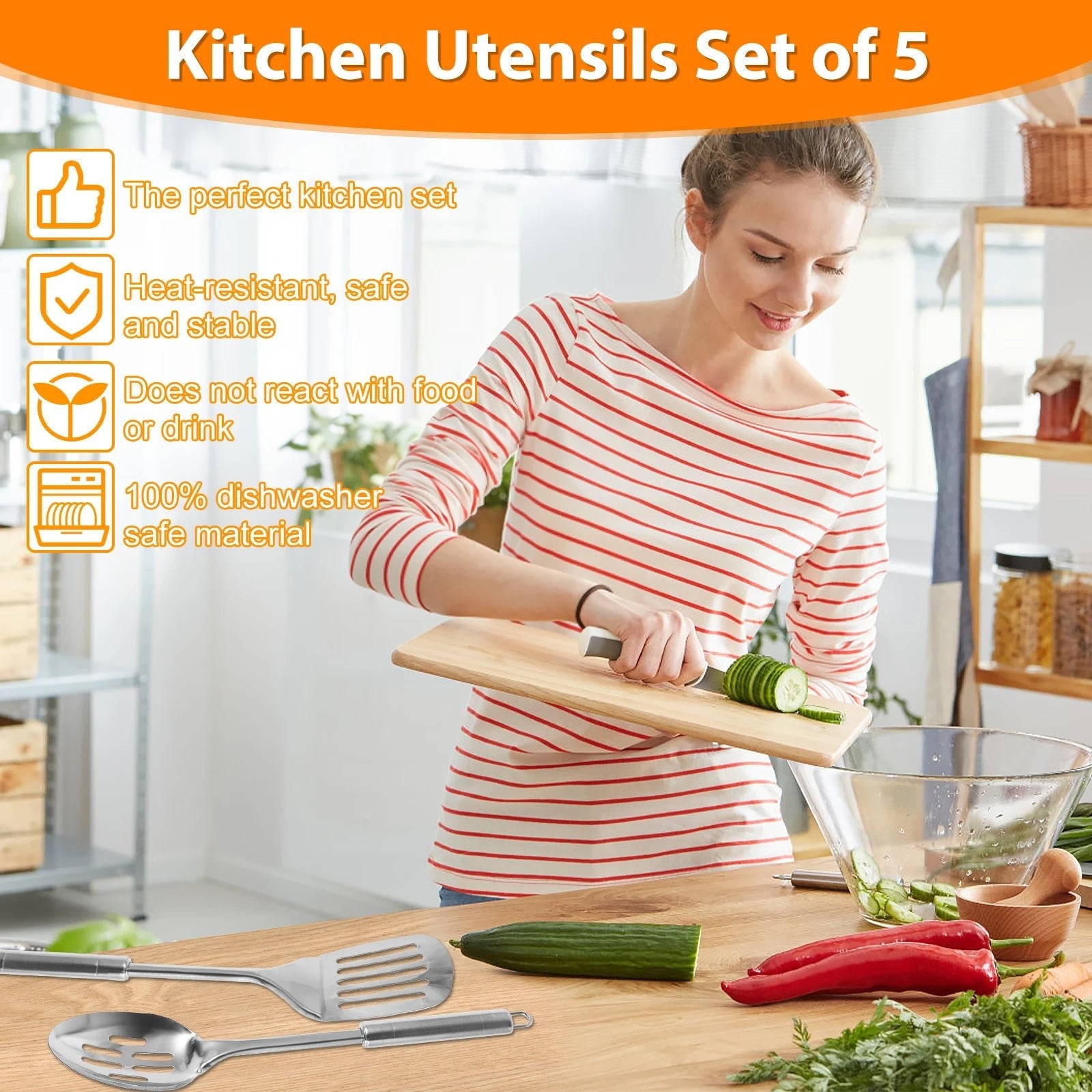 Ensemble de 5 Ustensiles de Cuisine en Acier Inoxydable - Kit Durable Lavable pour Cuisson - Cuisine Chez Nadine