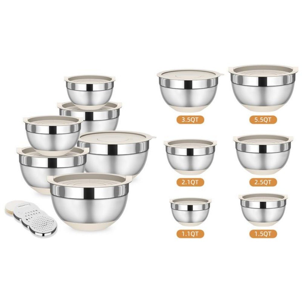 Ensemble de 6 Bols Mélangeurs en Acier Inoxydable avec Couvercles - Cuisine Chez Nadine
