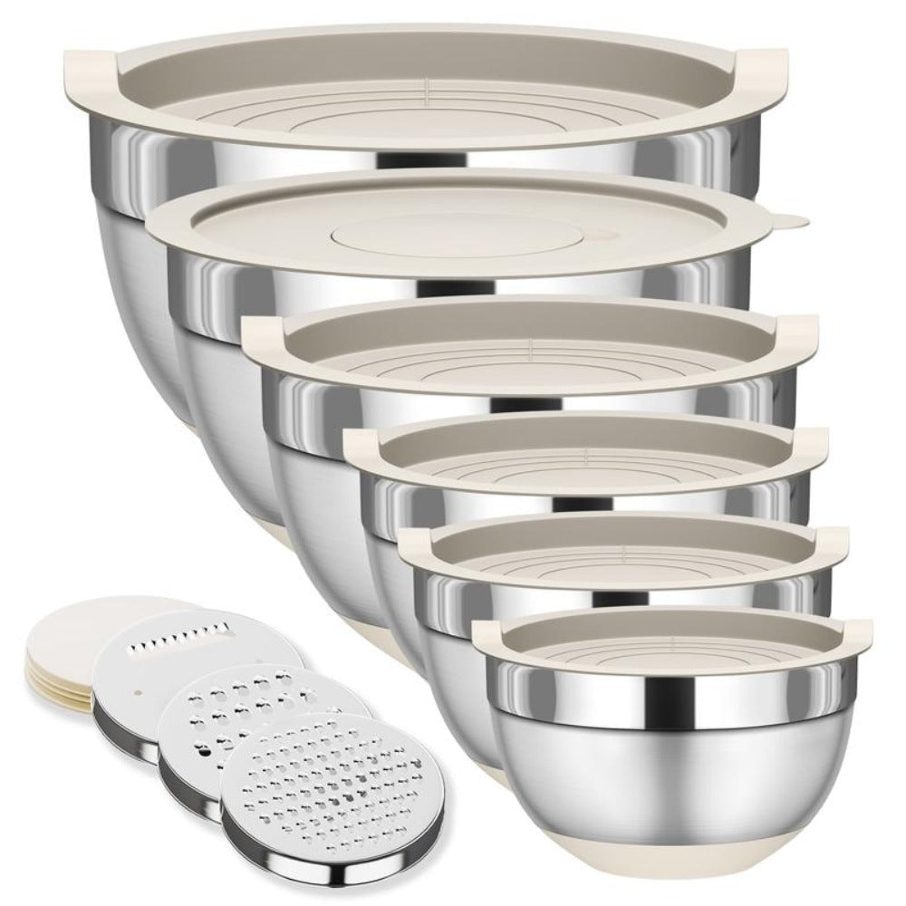 Ensemble de 6 Bols Mélangeurs en Acier Inoxydable avec Couvercles - Cuisine Chez Nadine