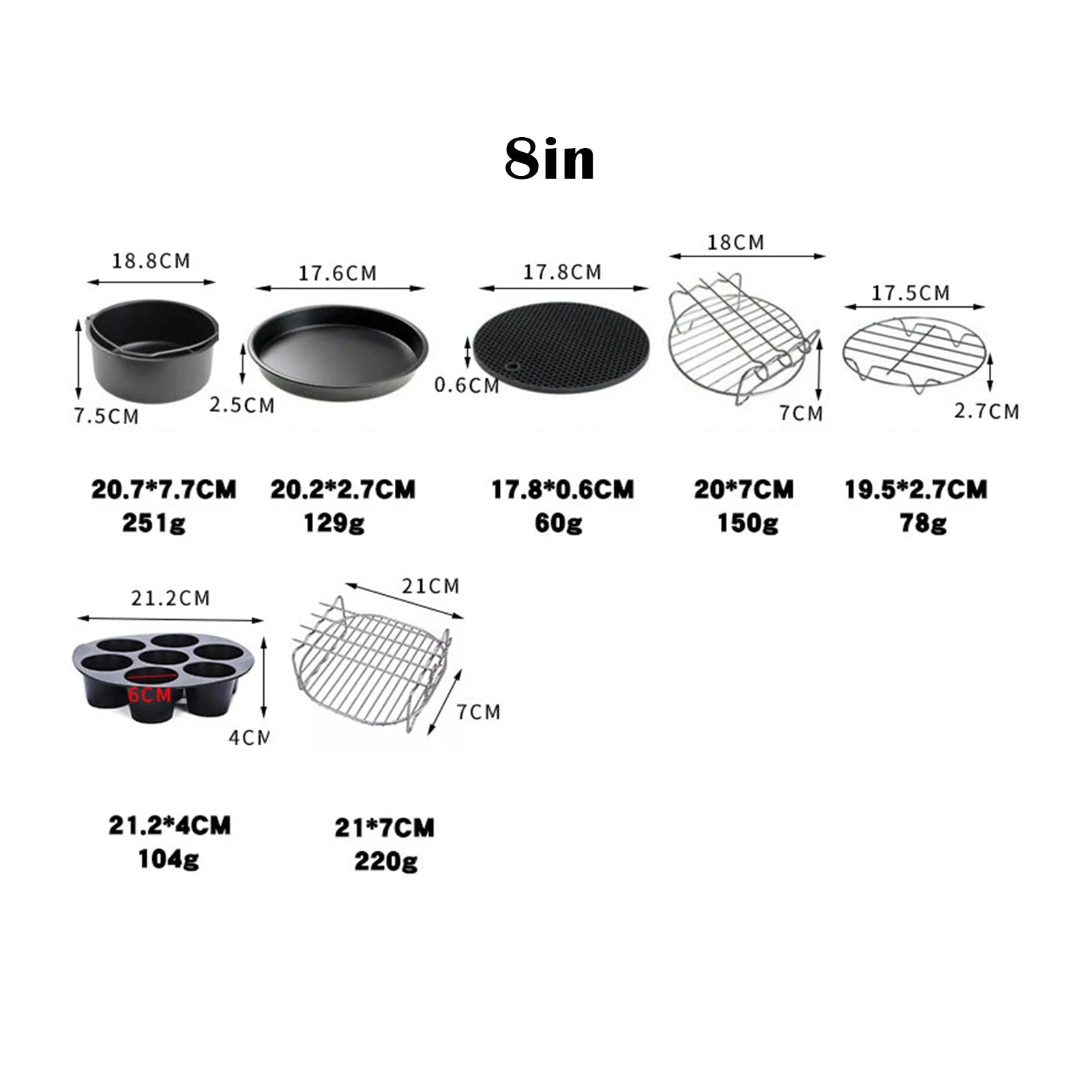 Ensemble de 8 Accessoires pour Friteuse à Air - Kit Complet Antiadhésif 9 Pouces - Cuisine Chez Nadine