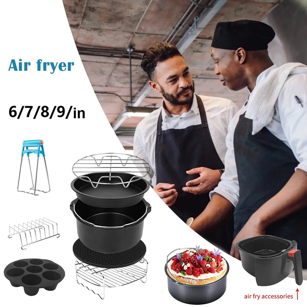 Ensemble de 8 Accessoires pour Friteuse à Air - Kit Complet Antiadhésif 9 Pouces - Cuisine Chez Nadine