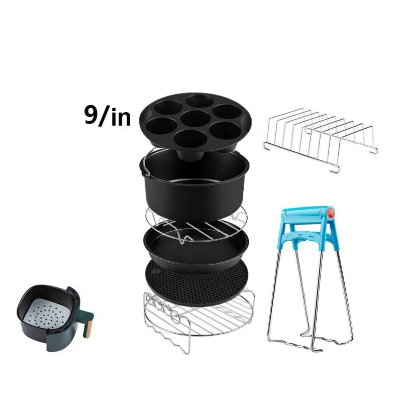 Ensemble de 8 Accessoires pour Friteuse à Air - Kit Complet Antiadhésif 9 Pouces - Cuisine Chez Nadine