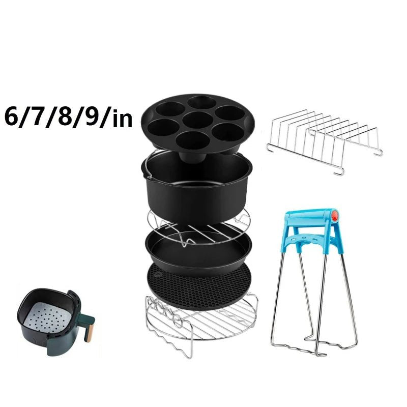 Ensemble de 8 Accessoires pour Friteuse à Air - Kit Complet Antiadhésif 9 Pouces - Cuisine Chez Nadine