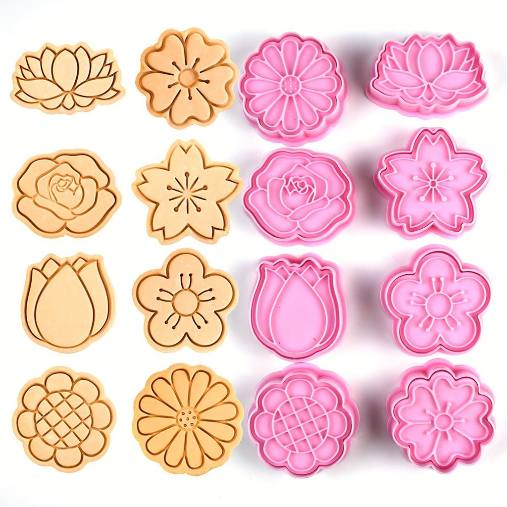 Ensemble de 8 emporte - pièces fleurs avec embosseurs - Lotus, rose, marguerite, sakura - Cuisine Chez Nadine