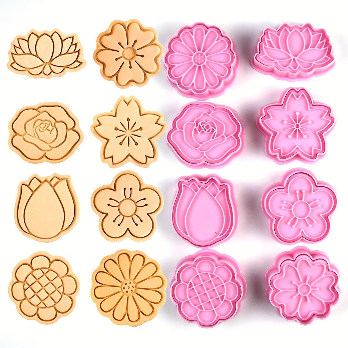 Ensemble de 8 emporte - pièces fleurs avec embosseurs - Lotus, rose, marguerite, sakura - Cuisine Chez Nadine
