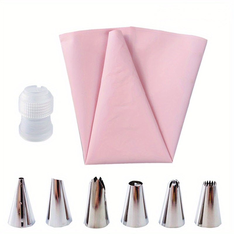 Ensemble de 8 poches à douille en silicone avec 6 embouts en acier inoxydable - Kit de décoration de gâteaux - Cuisine Chez Nadine