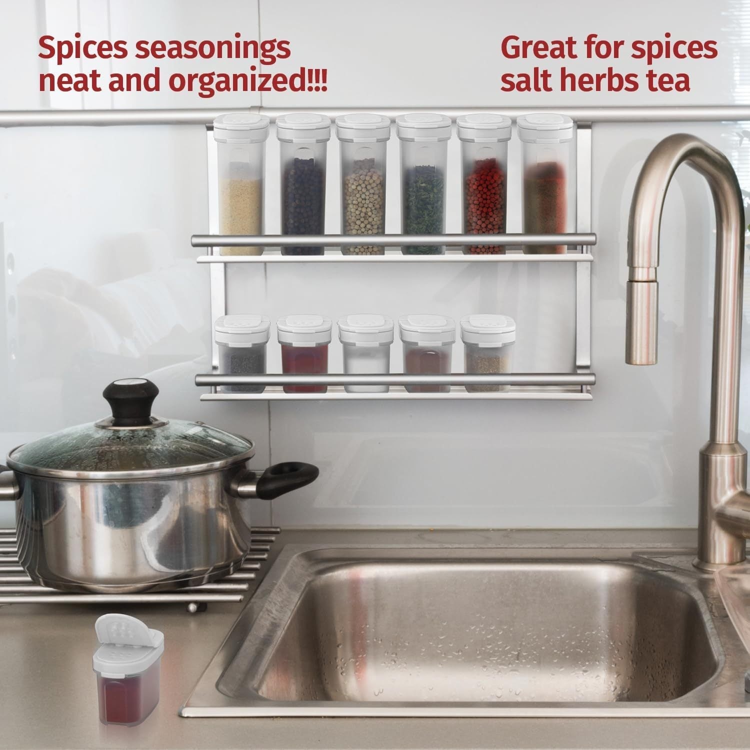 Ensemble de 8 pots à épices SIGNORA WARE hermétiques avec couvercles double fonction - Cuisine Chez Nadine