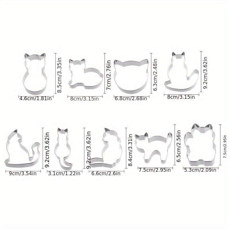 Ensemble de 9 emporte - pièces 3D en forme de chat - Acier inoxydable 430 pour biscuits, gâteaux et chocolats - Cuisine Chez Nadine