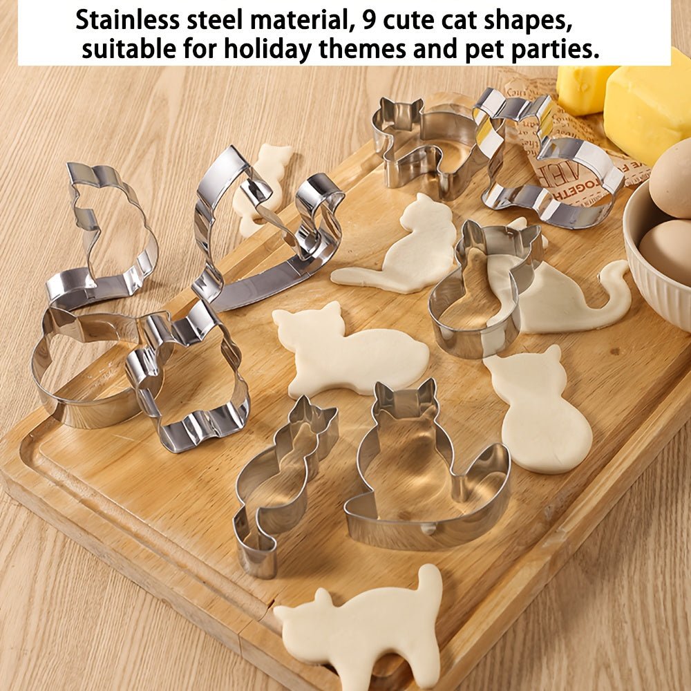 Ensemble de 9 emporte - pièces 3D en forme de chat - Acier inoxydable 430 pour biscuits, gâteaux et chocolats - Cuisine Chez Nadine