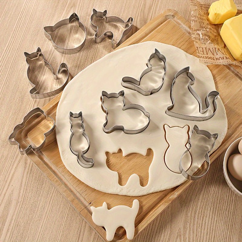 Ensemble de 9 emporte - pièces 3D en forme de chat - Acier inoxydable 430 pour biscuits, gâteaux et chocolats - Cuisine Chez Nadine