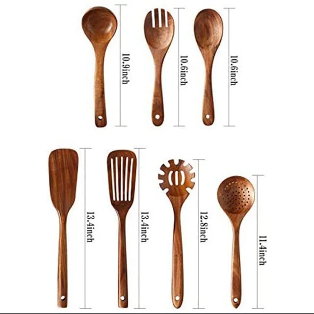 Ensemble de 9 Ustensiles de Cuisine en Bois - Cuillères et Outils Naturels Écologiques - Cuisine Chez Nadine
