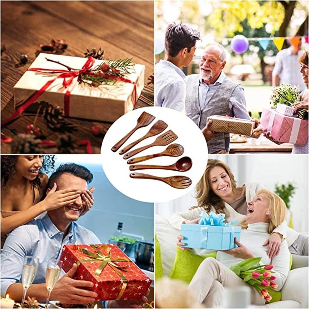 Ensemble de 9 Ustensiles de Cuisine en Bois - Cuillères et Outils Naturels Écologiques - Cuisine Chez Nadine