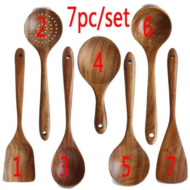 Ensemble de 9 Ustensiles de Cuisine en Bois - Cuillères et Outils Naturels Écologiques - Cuisine Chez Nadine