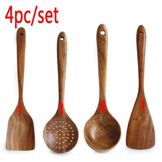 Ensemble de 9 Ustensiles de Cuisine en Bois - Cuillères et Outils Naturels Écologiques - Cuisine Chez Nadine